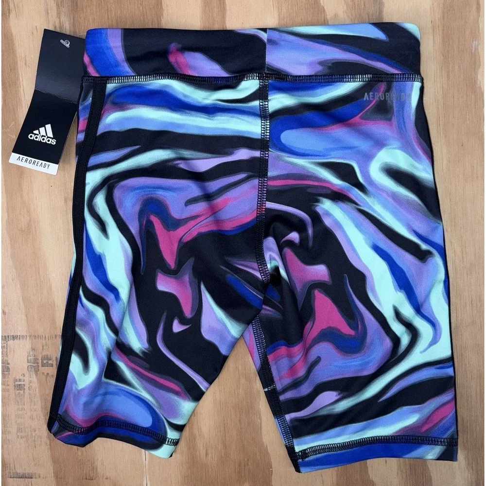 Adidas Girls Small 7-8 All Over‎ Print Biker Shorts Aeroready New